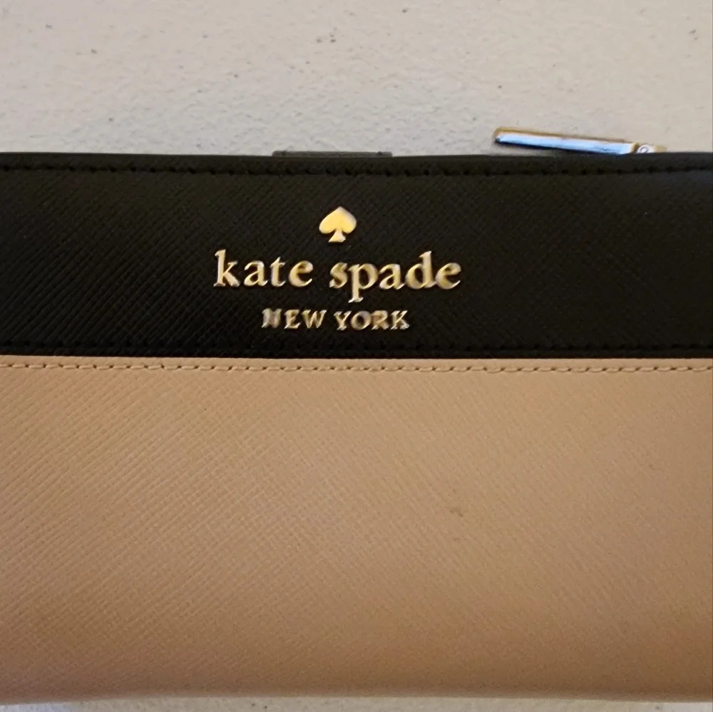 Kate spade Staci Colorblock Small Zip Around Wallet Warm Beige Black - Picture 8 of 9